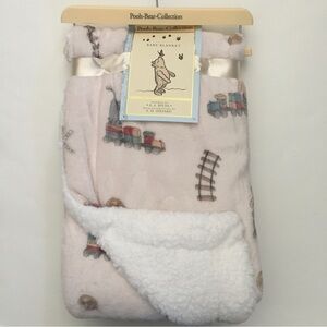 NEW Baby Blanket Sherpa Back Winnie the Pooh Train Theme | Pooh Bear Collection